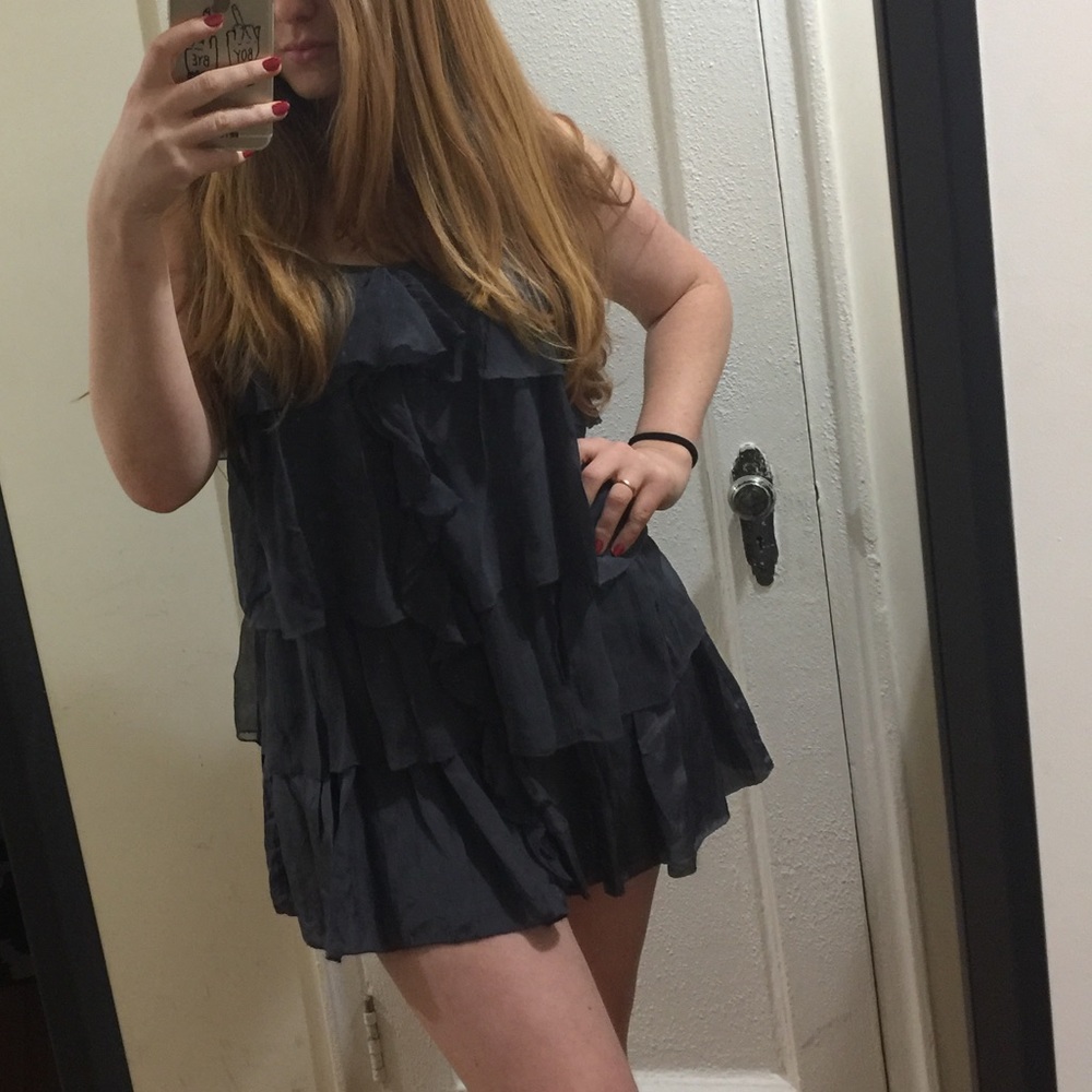 Silk grey frill/ruffle dress.very cute. Host pick - Picture 3 of 8